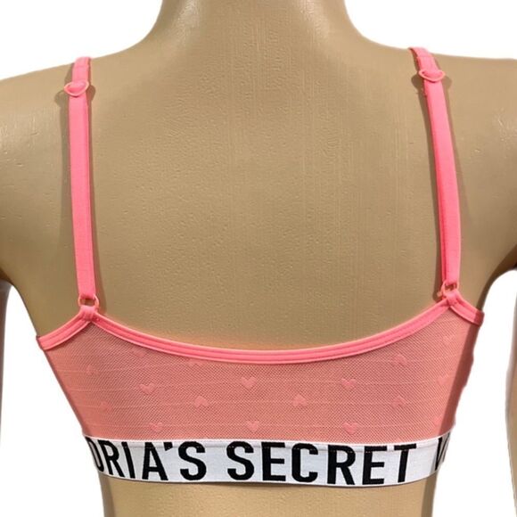 Victorias Secret Unlined Sexy Sheer Hearts Mesh bralette bra Coral Xs - Picture 4 of 4